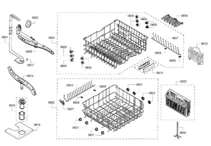 Rack Assy Diagram and Parts List for 63 Bosch Dishwasher