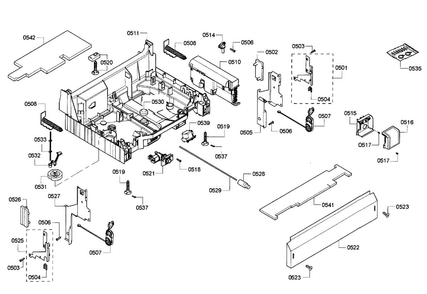Base Assy Diagram and Parts List for 63 Bosch Dishwasher