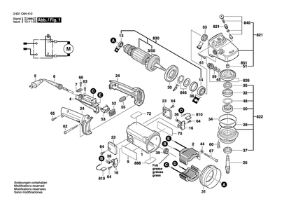 Page A Diagram and Parts List for 3601C64410 Bosch Angle Grinder