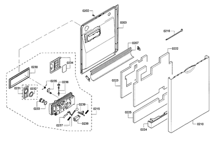 Door Assy Diagram and Parts List for 63 Bosch Dishwasher