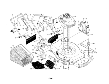 Engine/housing/handle Diagram and Parts List for  Craftsman Lawn Mower
