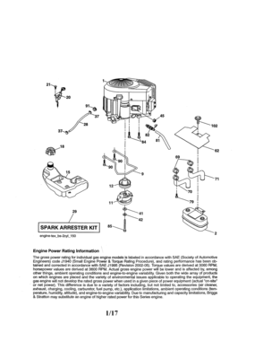 Engine Diagram and Parts List for  Craftsman Lawn Tractor