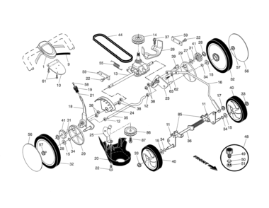 Drive Control/gear Case/wheels Diagram and Parts List for  Craftsman Lawn Mower