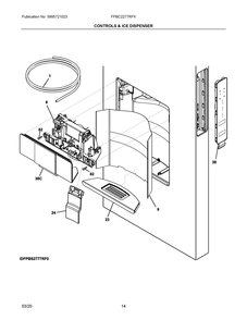 Controls And Ice Dispenser Diagram and Parts List for  Frigidaire Refrigerator