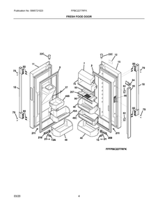 Fresh Food Door Diagram and Parts List for  Frigidaire Refrigerator