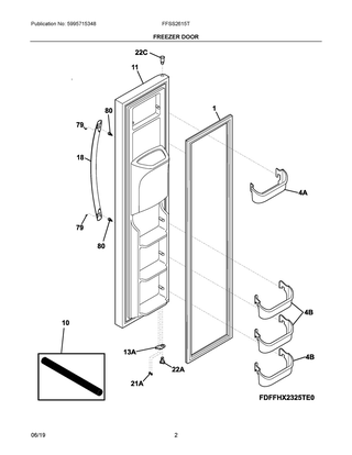 Freezer Door Diagram and Parts List for  Frigidaire Refrigerator