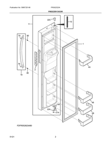 Freezer Door Diagram and Parts List for  Frigidaire Refrigerator
