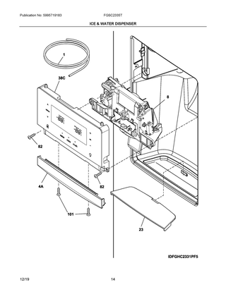 Ice & Water Dispenser Diagram and Parts List for  Frigidaire Refrigerator