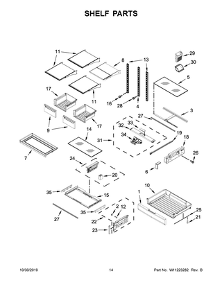 Shelf Parts Diagram and Parts List for  Maytag Refrigerator