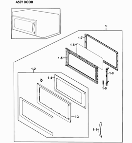 Door Assy Diagram and Parts List for XAA-0000 Samsung Microwave