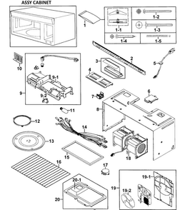 Cabinet 1 Assy Diagram and Parts List for XAA-0000 Samsung Microwave