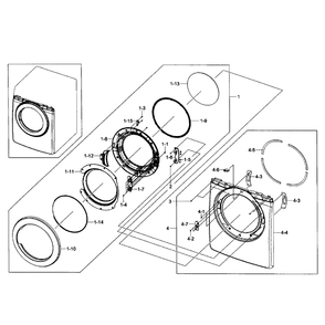 Front / Door Assembly Diagram and Parts List for A3-01 Samsung Dryer
