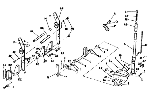 Rear Lift Draw Bar Group Diagram and Parts List for 990572 Simplicity Lawn Tractor