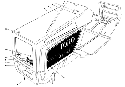 Hood Assembly Model 57380 Diagram and Parts List for 0000001 - 0999999 Toro Lawn Tractor