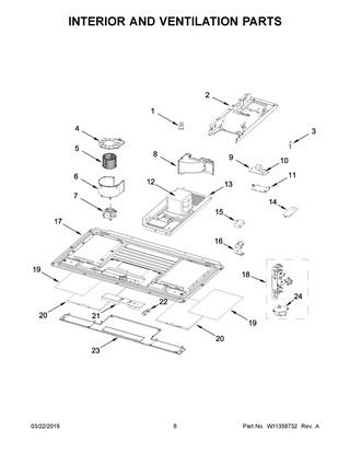 Interior And Ventilation Parts Diagram and Parts List for  Whirlpool Microwave