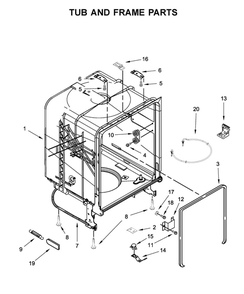 Tub And Frame Parts Diagram and Parts List for  Whirlpool Dishwasher