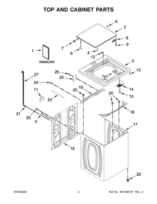 Top And Cabinet Parts Diagram and Parts List for  Whirlpool Washer