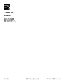 Cover Sheet Diagram and Parts List for  Kenmore Trash Compactor
