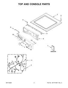 02 - Top And Console Parts Diagram and Parts List for  Whirlpool Dryer