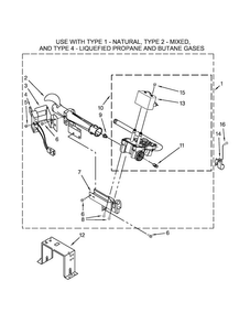 Burner Assembly Parts Diagram and Parts List for  Whirlpool Dryer