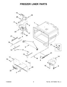 Freezer Liner Parts Diagram and Parts List for  Whirlpool Refrigerator