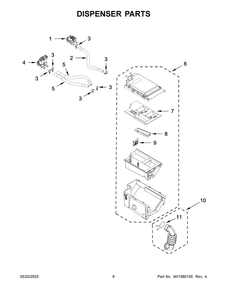 Dispenser Parts Diagram and Parts List for  Whirlpool Washer