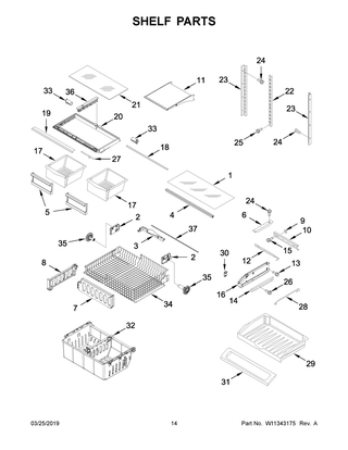Shelf Parts Diagram and Parts List for  Whirlpool Refrigerator