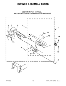 06 - Burner Assembly Parts Diagram and Parts List for  Whirlpool Dryer