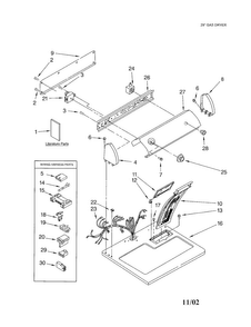 Top And Console Diagram and Parts List for  Whirlpool Dryer