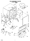 TUB ASSEMBLY PARTS Diagram and Parts List for  Whirlpool Dishwasher