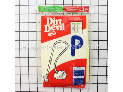 10334842-1-M-Dirt Devil-RO-RY1101-Type P Bag-3 Pack + 1 Chamber Filter